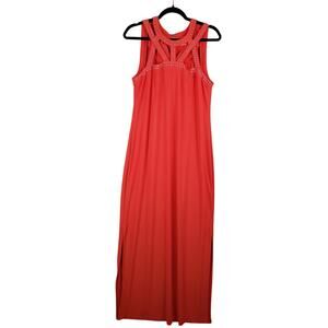 Spense Women's Size 14 Cutout High Neck Sleeveless Maxi Dress Orange Cruise Wear